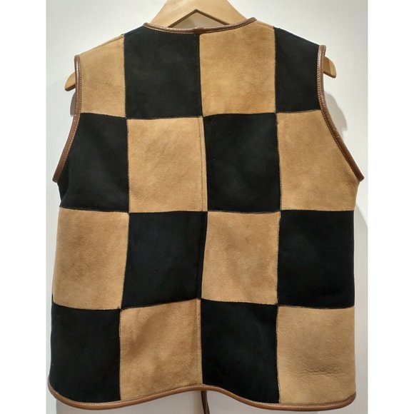 NWT Cawley Studio 'Ella' Patchwork checked checkerboard checker Shearling Vest - Picture 6 of 10